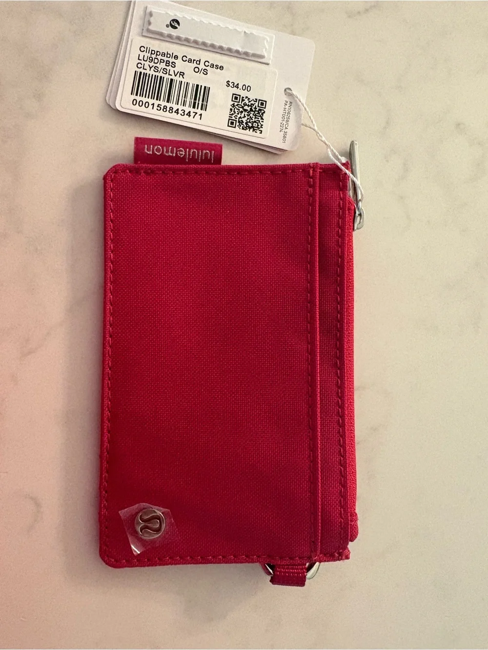 lululemon athletica Red Clippable Card Case with Zip and Clip